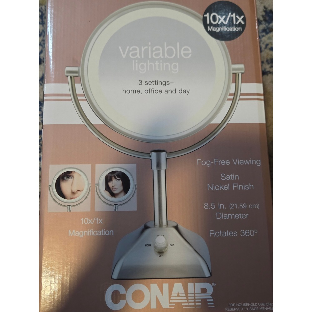 Conair Illuminations Variable Lighted Vanity Mirror 10x/1x Satin Nickel 8.5in